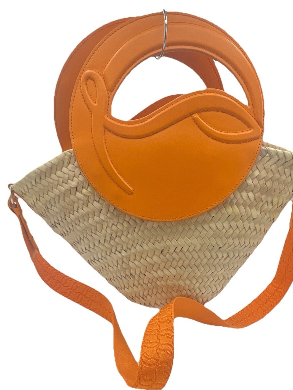 Christian Louboutin Bilumoon Orange Straw and Leather Circle Handle Bag - Picture 1 of 4